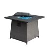 32 Inch Propane Fire Pits Table with Blue Glass Ball,50,000 BTU Outdoor Wicker Fire Table with ETL-Certified,2-in-1 Square Steel Gas Firepits (Dark Gr