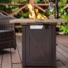 28inch Outdoor Gas Fire Pit Table , 48,000 BTU, Square Outdside Propane Patio Firetable, ETL Certification, Bionic Wood Grain Lid, for Backyard, Garde