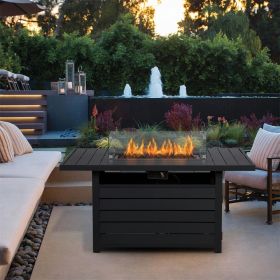 Rectangle Outdoor Black Aluminum Glass Windbreak Propane Fire Pit Table For Coffee Table Pool Patio Garden