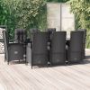 9 Piece Patio Dining Set with Cushions Black Poly Rattan