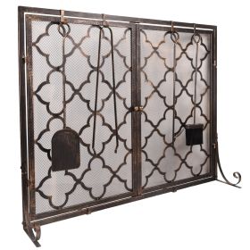 39 x 31 Inch Fireplace Screen, Metal Fireplace Screen Scrollwork Copper Color, Two-Doors Large Flat Guard Screens,Baby Safe Spark Guard Protector Wood