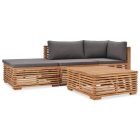 4 Piece Patio Lounge Set with Cushions Solid Teak Wood