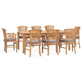 9 Piece Patio Dining Set with Cushions Solid Teak Wood