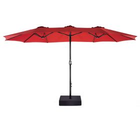 MEOOEM 15ft Patio Double-Sided Umbrella with Base Outdoor Extra Large Umbrella with Crank for Market Camping Swimming Pool, Red