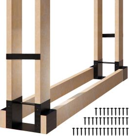 Firewood Log Rack Bracket Kit,Firewood Holder Installed by 2x4 Lumber,DIY Log Storage Rack Brackets with Sidebars