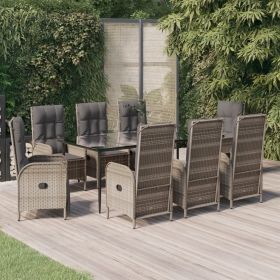 9 Piece Patio Dining Set with Cushions Black and Gray Poly Rattan