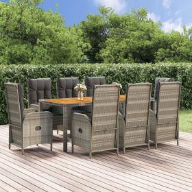 9 Piece Patio Dining Set with Cushions Gray Poly Rattan