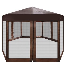 Outdoor Gazebo Patio Hexagonal Canopy Tent Sun Shade with Mosquito Netting and Carry Bag for Backyard Party