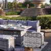 5-Piece Gray Wicker Outdoor Conversational Sofa Set with Fire Pit Table and Ottoman