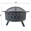 Iron Fire Pit Set Heating Equipment Camping Fire Bowl with Poker Mesh Cover for Backyard Patio