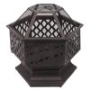 22" Hexagonal Shaped Iron Brazier Wood Burning Fire Pit Decoration for Backyard Poolside