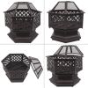 22" Hexagonal Shaped Iron Brazier Wood Burning Fire Pit Decoration for Backyard Poolside