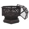 22" Hexagonal Shaped Iron Brazier Wood Burning Fire Pit Decoration for Backyard Poolside