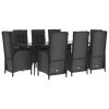 9 Piece Patio Dining Set with Cushions Black Poly Rattan