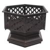 22" Hexagonal Shaped Iron Brazier Wood Burning Fire Pit Decoration for Backyard Poolside