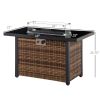 Outsunny 43in Outdoor Propane Gas Fire Pit Table, 50,000 BTU Auto-Ignition Wicker Gas Firepit with Glass Wind Guard, Blue Glass Rock, CSA Certificatio