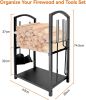 Firewood Rack Indoor with 4pcs Fireplace Tools Set,Iron Wood Rack for Firewood Storage,Log Holder for Outdoor Fire Pit and Wood Stove with Poker,Brush