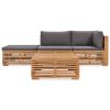 4 Piece Patio Lounge Set with Cushions Solid Teak Wood