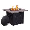 Faux Woodgrain Table top And Steel Base Propane Outdoor Fire Pit Table With Lid