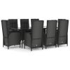 9 Piece Patio Dining Set with Cushions Black Poly Rattan