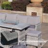 5-Piece Gray Wicker Outdoor Conversational Sofa Set with Fire Pit Table and Ottoman