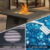 28 Inch Propane Fire Pits Table with Blue Glass Ball,50,000 BTU Outdoor Wicker Fire Table with ETL-Certified,2-in-1 Square Steel Gas Firepits (Dark Gr