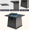 28 Inch Propane Fire Pits Table with Blue Glass Ball,50,000 BTU Outdoor Wicker Fire Table with ETL-Certified,2-in-1 Square Steel Gas Firepits (Dark Gr