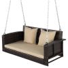 49in Brown Gradient Rattan Beige Cushion Rattan Swing Chair(Swing frames not included)