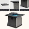 32 Inch Propane Fire Pits Table with Blue Glass Ball,50,000 BTU Outdoor Wicker Fire Table with ETL-Certified,2-in-1 Square Steel Gas Firepits (Dark Gr