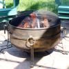 Outdoor Camping or Backyard Round Cauldron Fire Pit with Spark Screen; Log Poker; and Metal Wood Grate - 24"