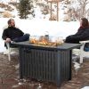 43&ldquo; L x 22&quot; W x 25&quot; H Iron Propane Outdoor Fire Pit Table with Lid; 50000 BTU Gas Firepit with Blue Glass Beads and Glass Wind Guard;