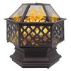 22" Hexagonal Shaped Iron Brazier Wood Burning Fire Pit Decoration for Backyard Poolside