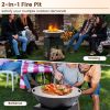 Patio Fire Pit with Firewood Log Rack with Grill and Ash Box