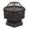 22" Hexagonal Shaped Iron Brazier Wood Burning Fire Pit Decoration for Backyard Poolside