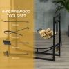 Firewood Rack with Fireplace Tools, Indoor Outdoor Firewood Holder, Curved Bottom with 2 Tiers for Fireplace, Wood Stove, Hearth or Fire Pit, Black