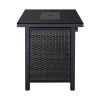 43&ldquo; L x 22&quot; W x 25&quot; H Rattan Propane Outdoor Fire Pit Table with Lid; 50000 BTU Gas Firepit with Blue Glass Beads and Glass Wind Guard