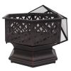 22" Hexagonal Shaped Iron Brazier Wood Burning Fire Pit Decoration for Backyard Poolside