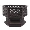 22" Hexagonal Shaped Iron Brazier Wood Burning Fire Pit Decoration for Backyard Poolside