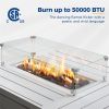 White Rectangle Outdoor Aluminum Glass Windbreak Propane Fire Pit Table For Pool Patio Garden