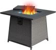 32 Inch Propane Fire Pits Table with Blue Glass Ball,50,000 BTU Outdoor Wicker Fire Table with ETL-Certified,2-in-1 Square Steel Gas Firepits (Dark Gr