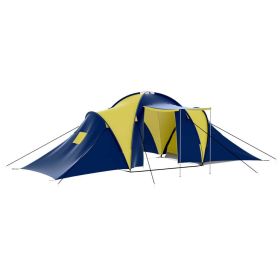 Camping Tent Fabric 9 Persons Blue and Yellow (Color: Multicolour)