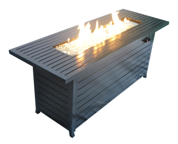 57in Outdoor Gas Propane Fire Pits Table, Aluminum, 50000BTU Firepit Fireplace Dinning Table with Lid, Fire Glass, Retangular, ETL Certification, for (Color: as Pic)