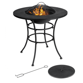 Backyard Garden Party Patio Fire Pit Dining Table (Color: Black, size: 31.5 In)