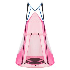 2-in-1 40 Inch Kids Hanging Chair Detachable Swing Tent (Color: Pink)