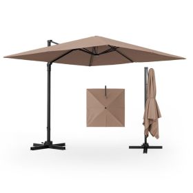 9.5 Feet Square Patio Cantilever Umbrella with 360Â° Rotation (Color: Coffee)