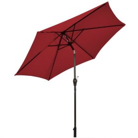 9 FT Outdoor Market Patio Table Umbrella Push Button Tilt Crank Lift (Color: Burgundy)