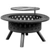 38in Metal Fire Pit with Cooking Grates Black