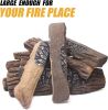 Gas Fireplace Logs,10pcs Large Faux Firepit Logs, Decorative Ceramic Firewood Log Set for Indoor Outdoor Gas Insets, Vented,Ventless, Electric,Ethanol