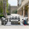 Direct Wicker 5-Piece Wicker Patio Fire Pit Sectional Seating Set with Gray Cushions