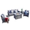 Direct Wicker 5-Piece Wicker Patio Fire Pit Sectional Seating Set with Gray Cushions